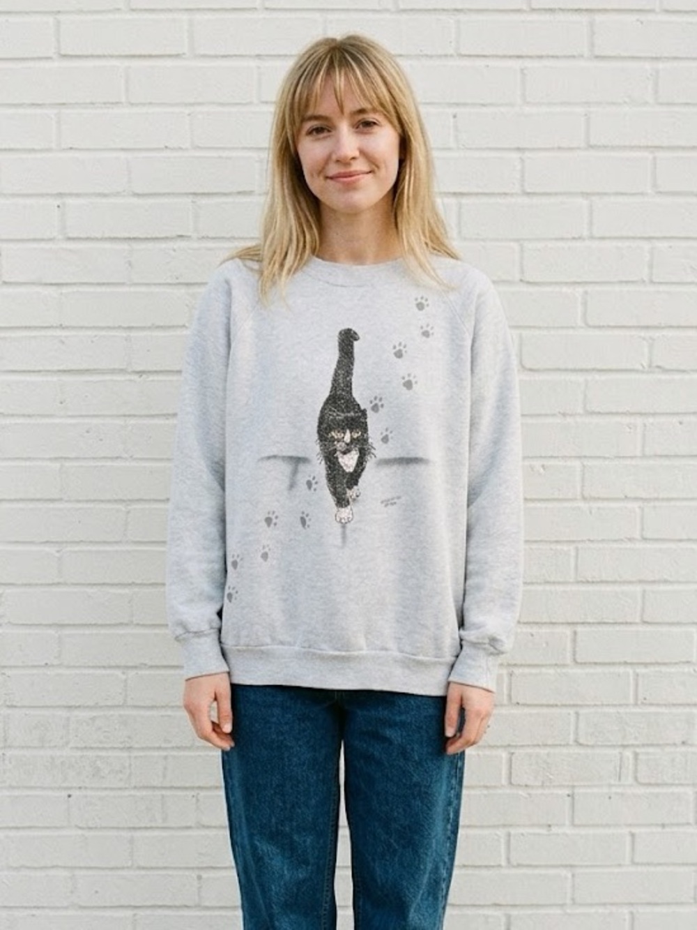 Vintage 1990s Cat Graphic Crew Novelty Sweatshirt Animal Lover Women Size Medium